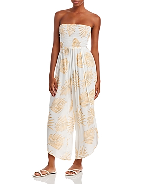 Tiare Hawaii Hoku Palm Print Jumpsuit Swim Cover-up In White