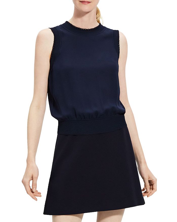 Theory Crewneck Sleeveless Silk Top Bloomingdale s