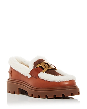 Shop Tod's Women's Gomma Shearling Trim Loafers In Light Brown