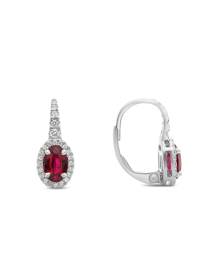 Bloomingdale's - Ruby & Diamond Halo Leverback Earrings in 18K White Gold - 100% Exclusive