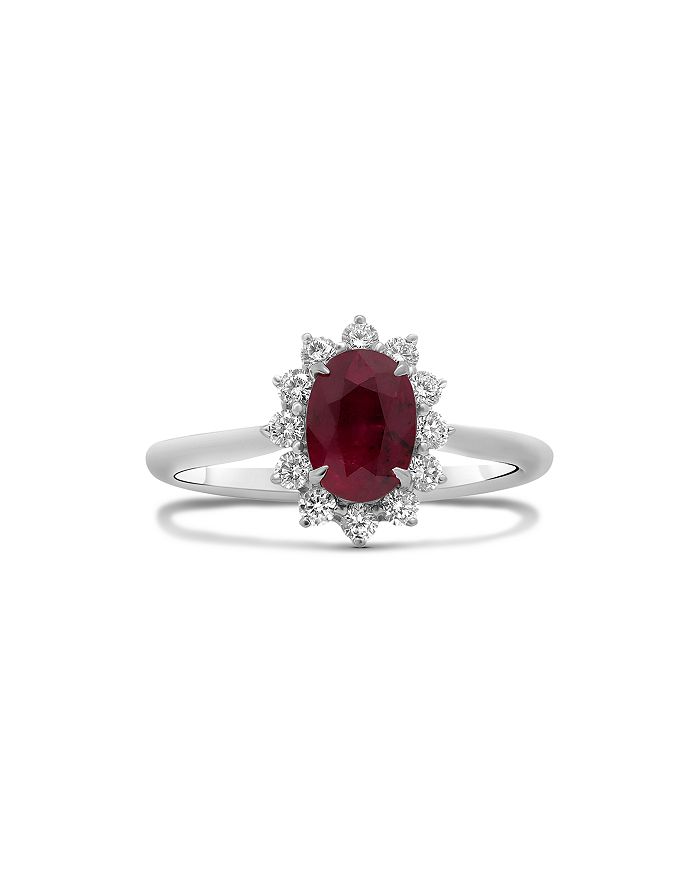Bloomingdale's - Ruby & Diamond Starburst Halo Ring in 18K White Gold - 100% Exclusive