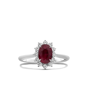Bloomingdale's Ruby & Diamond Starburst Halo Ring In 18k White Gold - 100% Exclusive In Red/white