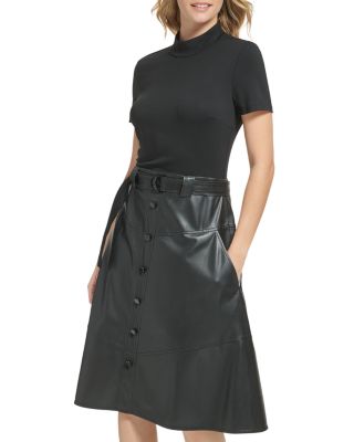 KARL LAGERFELD PARIS Jersey & Faux Leather Combo Dress | Bloomingdale's  Women