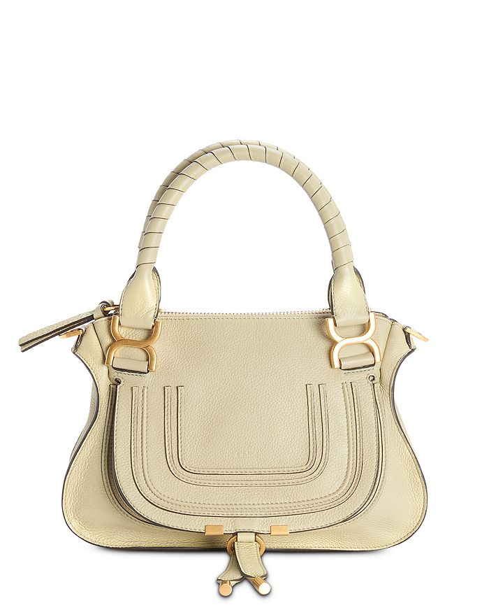 Chloé Marcie Small Leather Satchel In Faded Green/gold