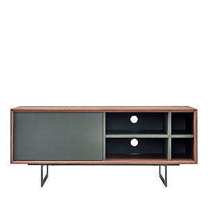 Euro Style Anderson 48 Media Stand In Walnut And Dark Gray With Black Steel Base