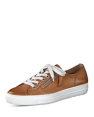 Paul Green Lacy Zip Leather Sneaker In Cuoio Washed Leather