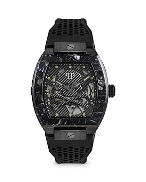 Philipp Plein Men's Automatic The $keleton Black Tonneau Strap Watch 44mm In Black