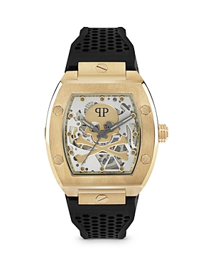 Philipp Plein Men's Automatic The $keleton Black Silicone Strap Watch 44mm In Gray/black