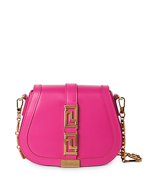 Versace Greca Goddess Medium Leather Shoulder Bag In Glossy Pink/ Gold