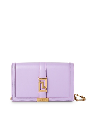 Shop Versace Greca Goddess Leather Chain Wallet In Purple