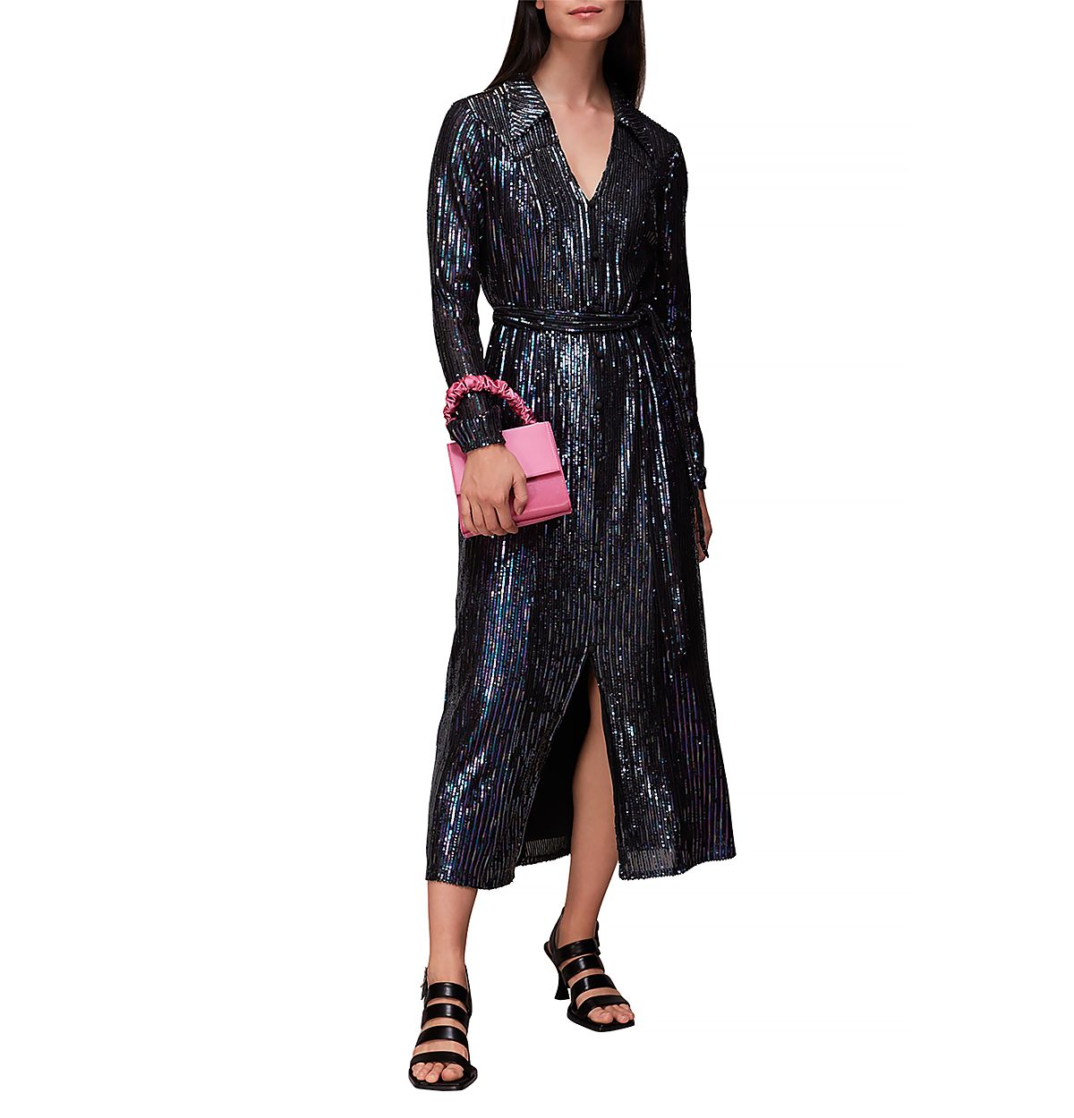 Whistles Striped Sequin Midi Dress