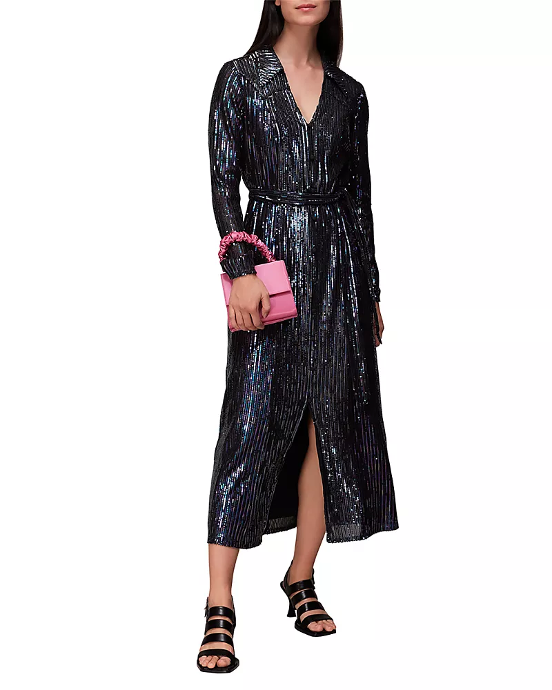 Whistles Striped Sequin Midi Dress