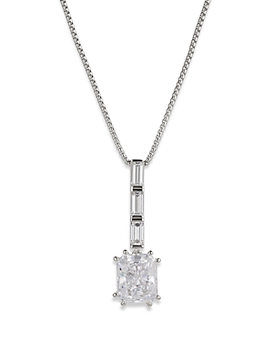 NADRI CHATEAU BAGUETTE CUBIC ZIRCONIA PENDANT NECKLACE IN RHODIUM PLATED, 16-18