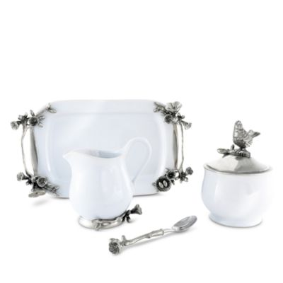 Pewter Song Bird Stoneware Creamer Set
