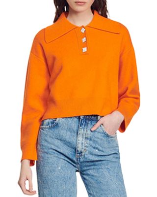 Sandro - Cropped Sweater with Jeweled Buttons