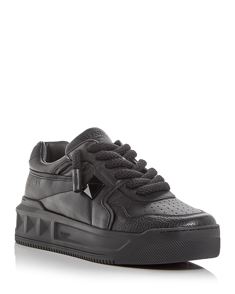 Valentino One Stud Xl Leather Low-top Sneakers In Black