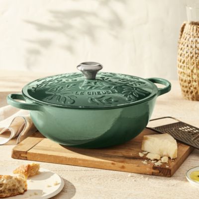 Le Creuset Signature Soup Pot with an Olive Leaf Pattern
