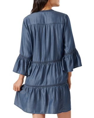 Chambray Embroidered Dress Swim Cover-Up