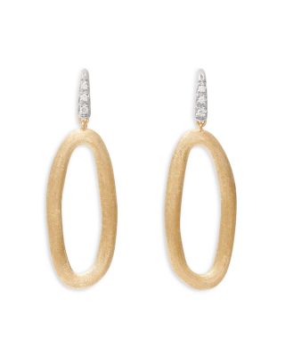 18K White &amp; Yellow Gold Jaipur Link Diamond Oval Link Drop Earrings