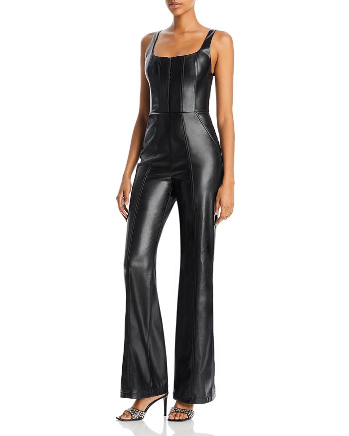 Alice and Olivia Chels Faux Leather Corset Jumpsuit