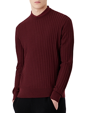 Armani Collezioni Wool Crewneck Sweater In Burgundy