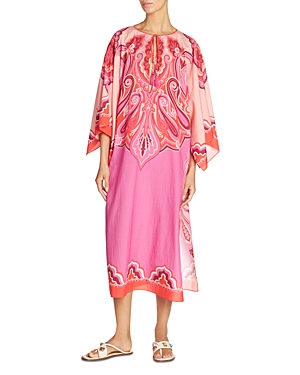 Etro Engineered Paisley Wave-print Midi Caftan Dress In Light Fushia
