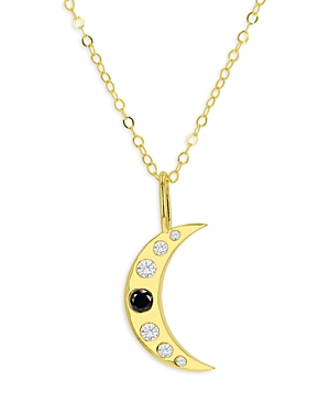 Moon & Meadow 14K Yellow Gold Black & White Diamond Crescent Moon Pendant Necklace, 16-20