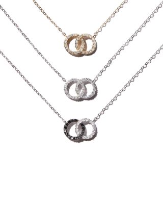 White &amp; Black Diamond Double O Pendant Necklace in 14K White Gold, 0.25 tcw - 150th Anniversary Exclusive