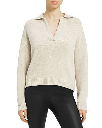 Theory - Scalloped Edge Felted Polo Sweater