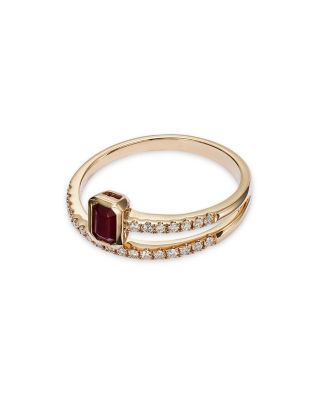 Ruby and Diamond Bypass Ring in 14K Yellow Gold