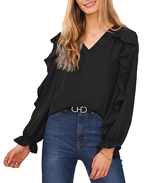 Vince Camuto Ruffle Sleeve V-neck Blouse In Rich Black