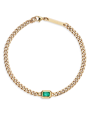 Shop Zoë Chicco 14k Yellow Gold Emerald Bezel Link Bracelet In Green/gold