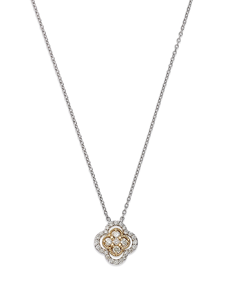Bloomingdale's Fine Collection Diamond Clover Cluster Pendant Necklace in 14K Yellow Gold and White Gold, 0.30 tcw
