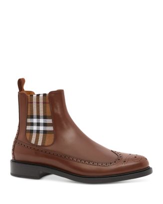 Burberry Men's Tanner Check Pull On Wingtip Chelsea Boots