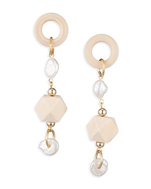 Shop Dannijo Thistle Wood & Cultured Freshwater Pearl Drop Earrings In Tan/white