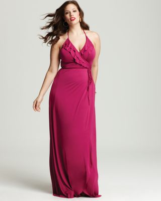 Rachel Pally White Label Plus Size Ruffle Halter Maxi Wrap Dress