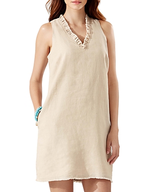 Tommy Bahama Two Palms Ruffle V-neck Linen A-line Dress In Natural