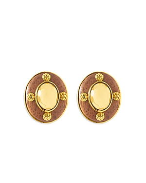 Capucine De Wulf Gaia Teak Hammered Style Stud Earrings In Gold/brown