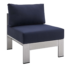 Modway Outdoor Shore Sunbrella Fabric Aluminum Outdoor Patio Armless Chair In Silver/navy