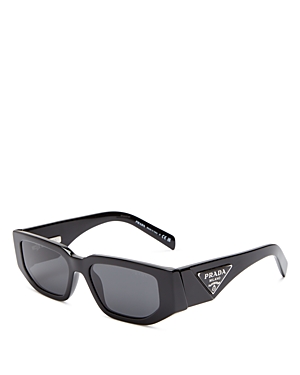 Shop Prada Symbole Rectangular Sunglasses, 54mm In Black/black Solid