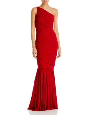 Norma Kamali Diana One Shoulder Ruched Fishtail Gown