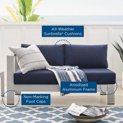  Shore Sunbrella Fabric Aluminum Outdoor Patio Left-Arm Loveseat