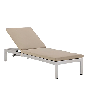 Modway Shore Outdoor Patio Aluminum Chaise With Cushions In Silver Beige