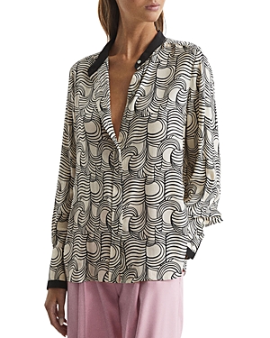 Reiss Jess Swirl Print Blouse In Cream/black