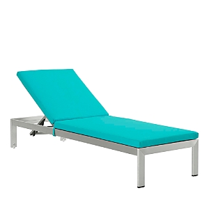 Modway Shore Outdoor Patio Aluminum Chaise With Cushions In Silver Turquoise