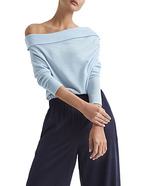 Reiss Gracey Asymmetric Off The Shoulder Sweater In Blue