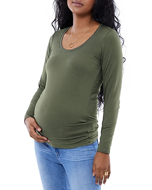 Ingrid & Isabel Maternity Long Sleeve Scoop Neck Tee In Olivine