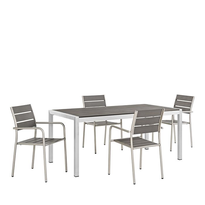 Modway Shore 5 Piece Outdoor Patio Aluminum Dining Set in Silver Gray