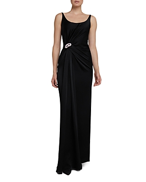 Safiyaa Bendetta Embellished Twist Front Gown In Black With Crystal