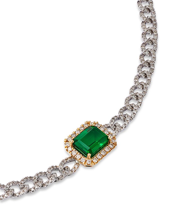 Bloomingdale's - Emerald & Diamond Link Choker Necklace in 14k Yellow & White Gold, 14-18" - 100% Exclusive